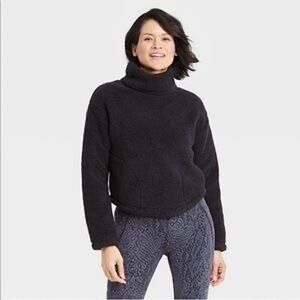 All in Motion Cozy Cowl Neck Pullover Women XXL Black NEW Sherpa Fleece Pocket